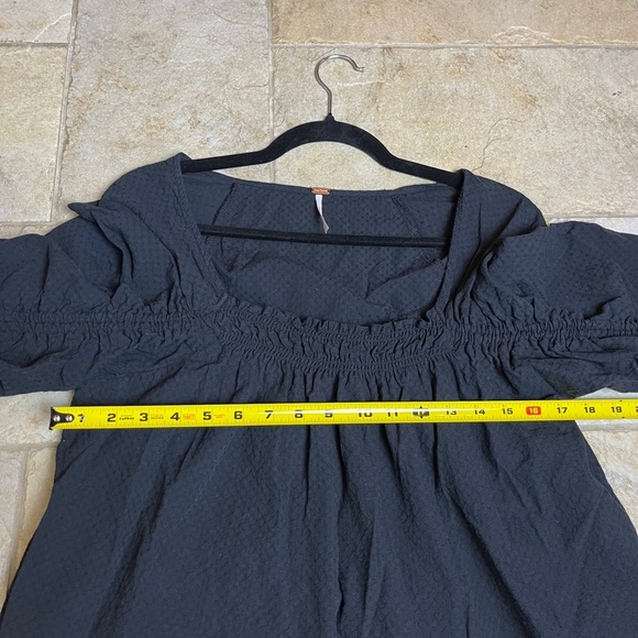 Free People S Black Cotton Mini Dress Tunic Square Neck Puff Sleeve Whimsigoth - Picture 5 of 11